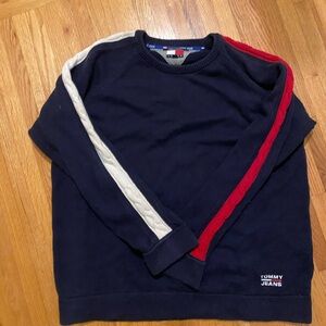 Tommy Hilfiger Men's Navy Crewneck Sweater with Red & White Stripe